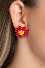 Load image into Gallery viewer, SENSATIONAL SEEDS - Red - Seed Bead Flower Post Earrings
